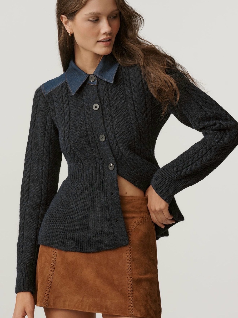 Pilcro NWOT Knit Cardigan with Denim Blue Collar - Picture 6 of 8